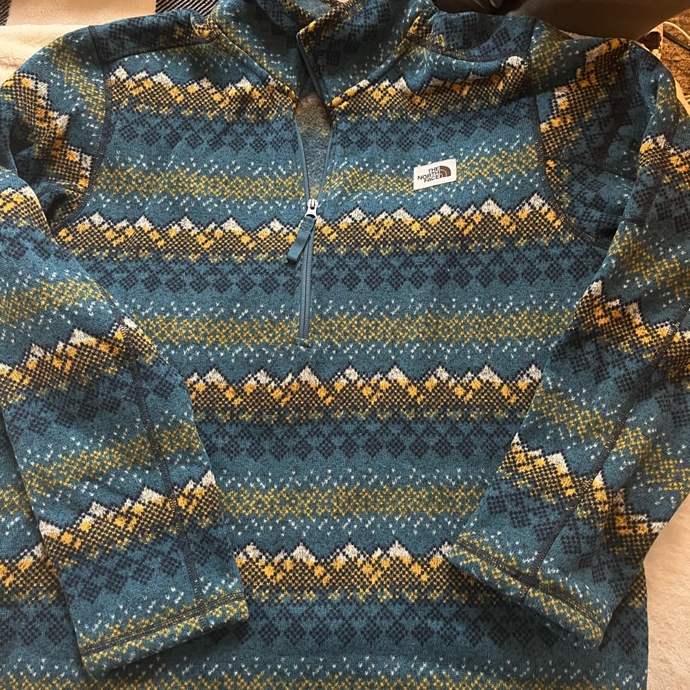 The North Face Blue and Yellow Zip Up Sweater